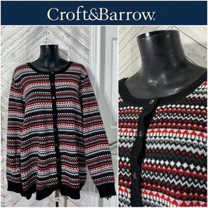 croft barrow 2X nordic knit red black cardigan